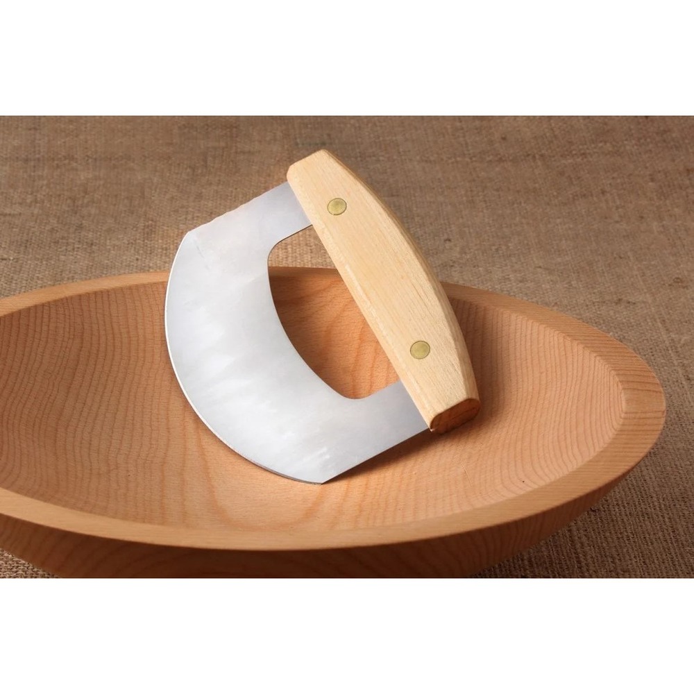 Vermont Bowl Mezzaluna Greens Chopper stainless steel curved blade Wood Handle